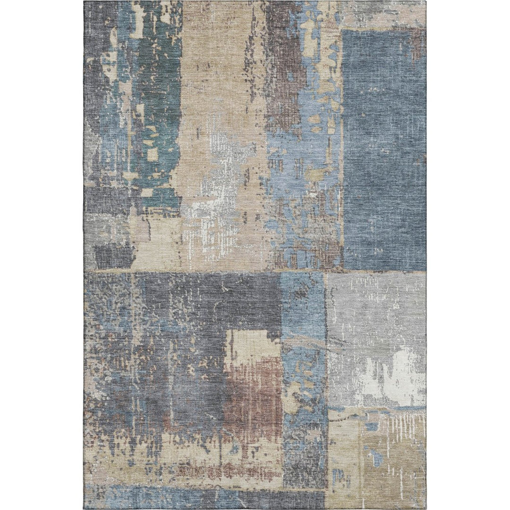 HomeRoots 5' X 8' Beige and Blue Abstract Area Rug – Washable, UV-Protected, Durable for Pets & Kids' Spaces 706231