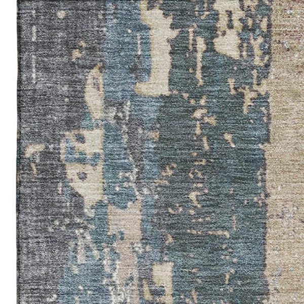 HomeRoots 5' X 8' Beige and Blue Abstract Area Rug – Washable, UV-Protected, Durable for Pets & Kids' Spaces 706231
