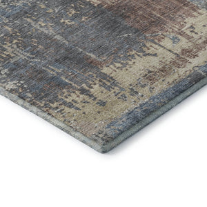 HomeRoots 8' Beige and Blue Abstract Round Rug - Stylish, Washable, UV-Protected for High-Traffic Areas 706232
