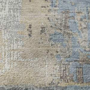 HomeRoots 8' Beige and Blue Abstract Round Rug - Stylish, Washable, UV-Protected for High-Traffic Areas 706232