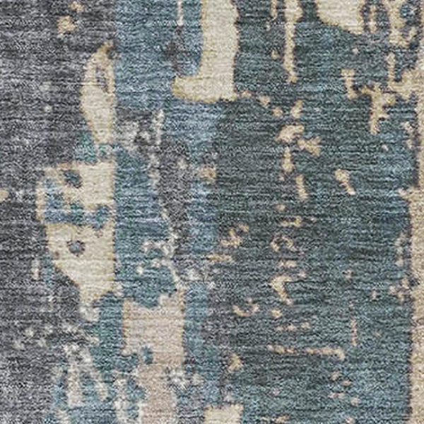 HomeRoots 8' X 10' Beige and Blue Abstract Washable Area Rug - UV Protected, Stain Resistant, Modern Design 706233