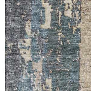 HomeRoots 8' X 10' Beige and Blue Abstract Washable Area Rug - UV Protected, Stain Resistant, Modern Design 706233