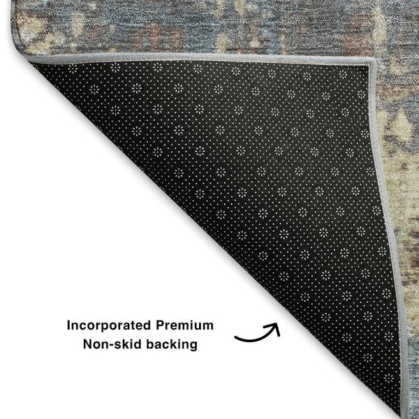HomeRoots 9' X 12' Beige and Blue Abstract Area Rug - Washable, UV-Protected, Stain-Resistant, Stylish Design! 706234