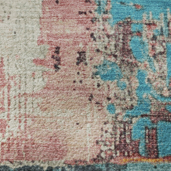 HomeRoots 5' X 8' Abstract Teal, Orange & Pink Area Rug - Washable, UV Protected, Durable for Kids & Pets 706237