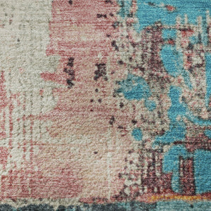HomeRoots 8' Vibrant Teal, Orange & Pink Abstract Round Rug - Washable, UV Protected, Non-Slip Design for All Spaces 706238