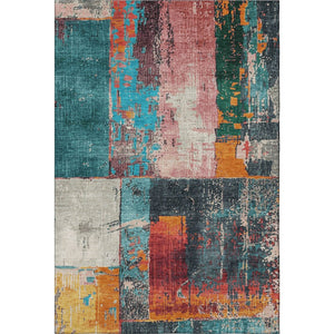 HomeRoots 8' X 10' Vibrant Teal, Orange & Pink Abstract Area Rug – Washable, UV Protected & Stain Resistant! 706239