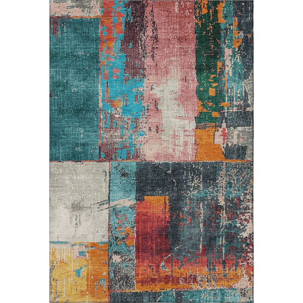 HomeRoots 8' X 10' Vibrant Teal, Orange & Pink Abstract Area Rug – Washable, UV Protected & Stain Resistant! 706239