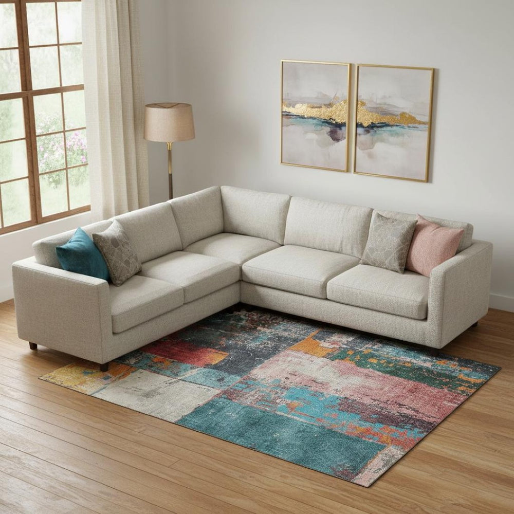 HomeRoots 9' X 12' Vibrant Teal, Orange & Pink Abstract Washable Area Rug with UV Protection & Non-Slip Backing 706240