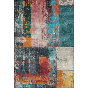 HomeRoots 9' X 12' Vibrant Teal, Orange & Pink Abstract Washable Area Rug with UV Protection & Non-Slip Backing 706240