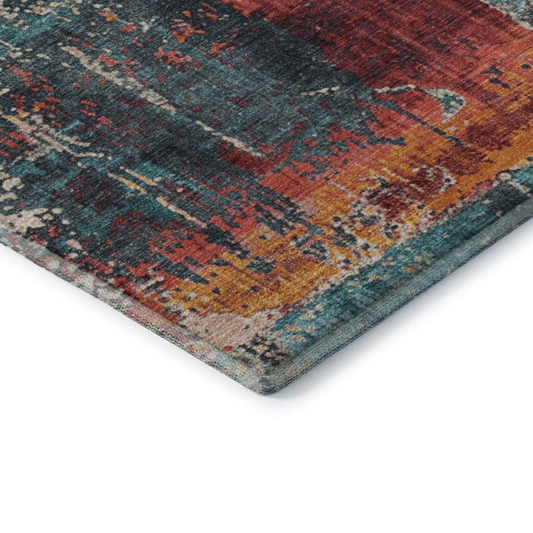 HomeRoots 9' X 12' Vibrant Teal, Orange & Pink Abstract Washable Area Rug with UV Protection & Non-Slip Backing 706240