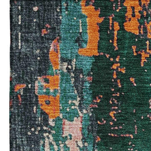 HomeRoots 9' X 12' Vibrant Teal, Orange & Pink Abstract Washable Area Rug with UV Protection & Non-Slip Backing 706240