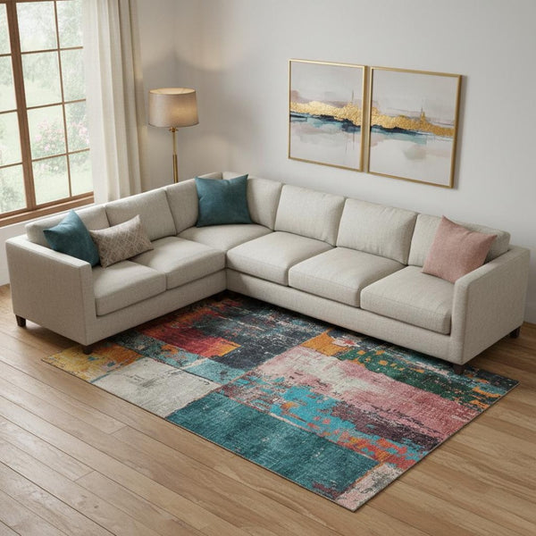 HomeRoots 10' X 14' Vibrant Teal, Orange & Pink Abstract Washable Area Rug with UV Protection for Homes 706241