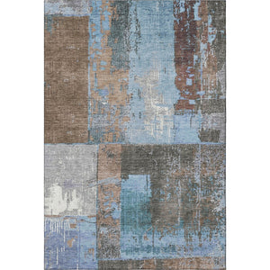 HomeRoots 5' X 8' Abstract Washable Area Rug in Taupe, Blue & Ivory - Stain Resistant with UV Protection! 706243