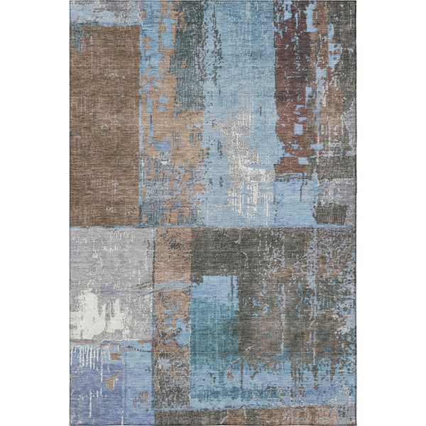 HomeRoots 5' X 8' Abstract Washable Area Rug in Taupe, Blue & Ivory - Stain Resistant with UV Protection! 706243