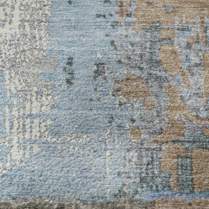 HomeRoots 8' Taupe Blue and Ivory Abstract Round Rug - Washable, UV Protected, Stylish & Durable for Any Space 706244
