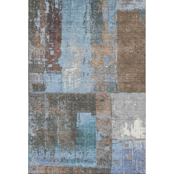 HomeRoots 10' X 14' Washable Abstract Area Rug in Taupe, Blue & Ivory – UV Protected, Durable and Stylish! 706247