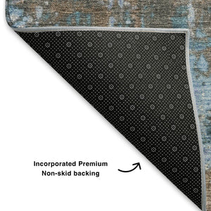 HomeRoots 10' X 14' Washable Abstract Area Rug in Taupe, Blue & Ivory – UV Protected, Durable and Stylish! 706247
