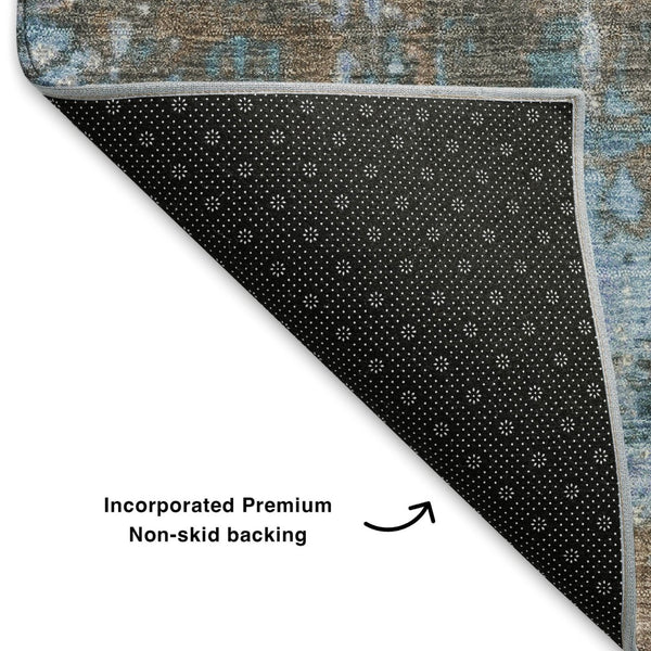 HomeRoots 10' X 14' Washable Abstract Area Rug in Taupe, Blue & Ivory – UV Protected, Durable and Stylish! 706247