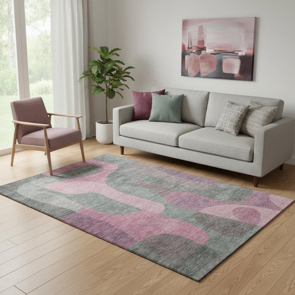 HomeRoots 5' X 8' Stylish Blush & Sage Abstract Area Rug - Washable, UV Protected, Perfect for High-Traffic Areas 706249