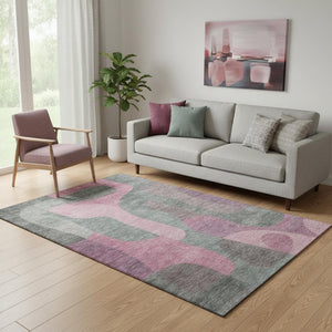 HomeRoots 5' X 8' Stylish Blush & Sage Abstract Area Rug - Washable, UV Protected, Perfect for High-Traffic Areas 706249