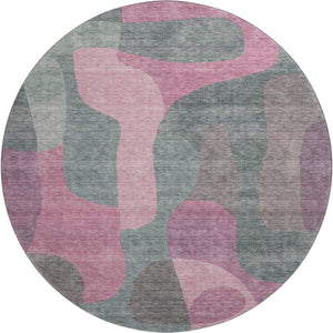 HomeRoots 8' Blush and Sage Abstract Washable Round Rug - Durable, Stylish, UV Protected for High-Traffic Areas 706250