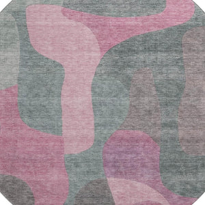 HomeRoots 8' Blush and Sage Abstract Washable Round Rug - Durable, Stylish, UV Protected for High-Traffic Areas 706250