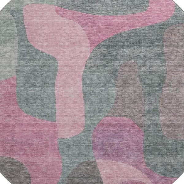 HomeRoots 8' Blush and Sage Abstract Washable Round Rug - Durable, Stylish, UV Protected for High-Traffic Areas 706250