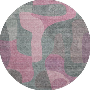 HomeRoots 8' Blush and Sage Abstract Washable Round Rug - Durable, Stylish, UV Protected for High-Traffic Areas 706250
