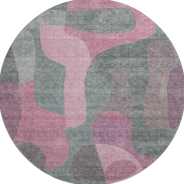 HomeRoots 8' Blush and Sage Abstract Washable Round Rug - Durable, Stylish, UV Protected for High-Traffic Areas 706250