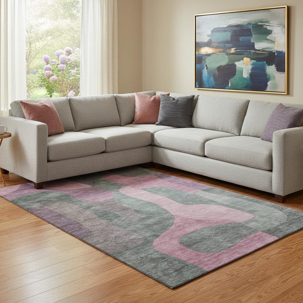 HomeRoots 8' X 10' Blush & Sage Abstract Area Rug - Washable, UV-Protected, Pet-Friendly for Modern Living Spaces 706251