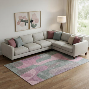 HomeRoots 9' X 12' Blush & Sage Abstract Area Rug – Washable, UV-Protected, Perfect for Kids & Pets! 706252