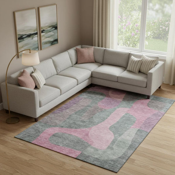 HomeRoots 10' X 14' Blush & Sage Abstract Washable Area Rug - Stylish, Durable, UV-Protected for Every Space 706253
