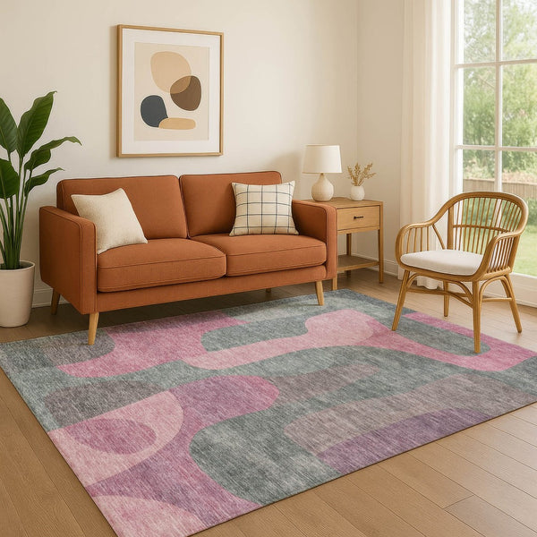 HomeRoots 10' X 14' Blush & Sage Abstract Washable Area Rug - Stylish, Durable, UV-Protected for Every Space 706253