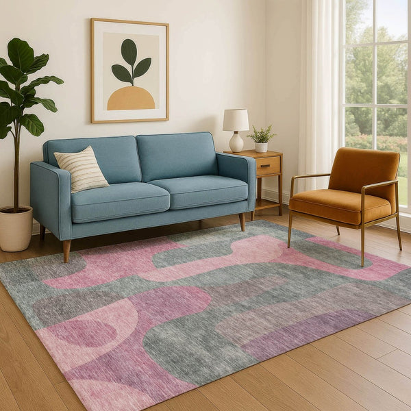 HomeRoots 10' X 14' Blush & Sage Abstract Washable Area Rug - Stylish, Durable, UV-Protected for Every Space 706253
