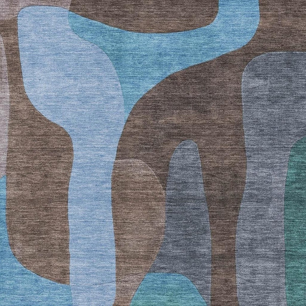 HomeRoots 5' X 8' Brown And Blue Abstract Washable Area Rug - UV Protected, Stain Resistant, Modern Design! 706255