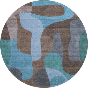 HomeRoots 8' Brown and Blue Abstract Area Rug - UV Protected, Washable, Non-Slip, Pet-Friendly Design! 706256