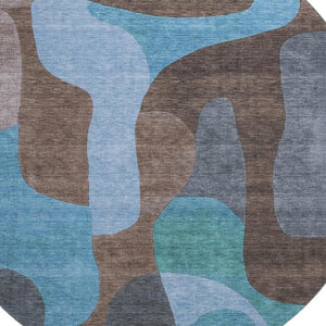 HomeRoots 8' Brown and Blue Abstract Area Rug - UV Protected, Washable, Non-Slip, Pet-Friendly Design! 706256