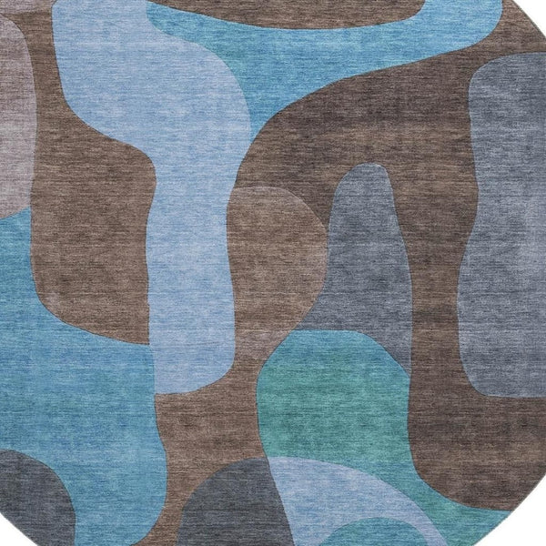 HomeRoots 8' Brown and Blue Abstract Area Rug - UV Protected, Washable, Non-Slip, Pet-Friendly Design! 706256