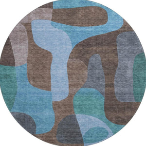HomeRoots 8' Brown and Blue Abstract Area Rug - UV Protected, Washable, Non-Slip, Pet-Friendly Design! 706256