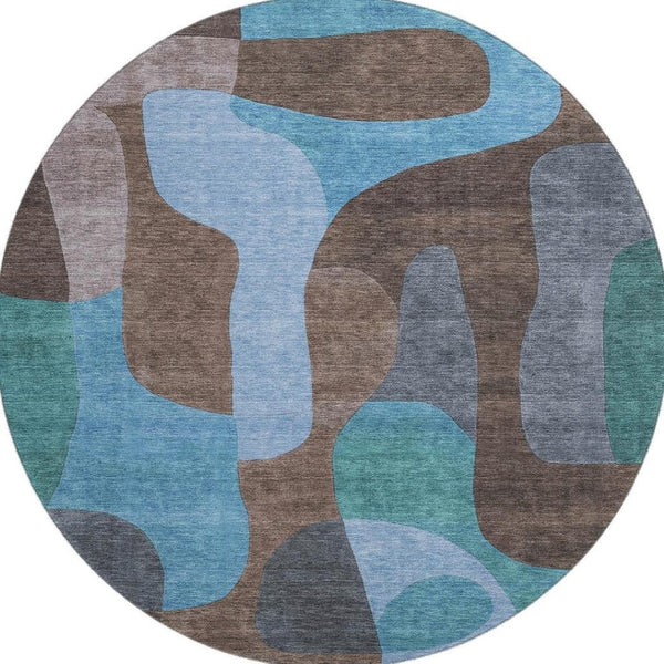 HomeRoots 8' Brown and Blue Abstract Area Rug - UV Protected, Washable, Non-Slip, Pet-Friendly Design! 706256