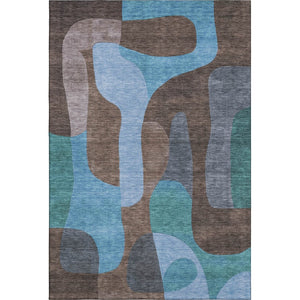 HomeRoots 8' X 10' Abstract Washable Area Rug in Brown & Blue - UV Protected, Durable, Stylish & Non-Slip Design 706257