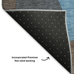 HomeRoots 8' X 10' Abstract Washable Area Rug in Brown & Blue - UV Protected, Durable, Stylish & Non-Slip Design 706257