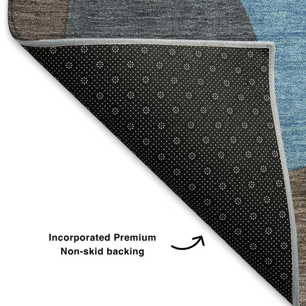 HomeRoots 8' X 10' Abstract Washable Area Rug in Brown & Blue - UV Protected, Durable, Stylish & Non-Slip Design 706257