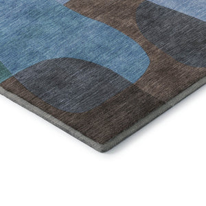 HomeRoots 8' X 10' Abstract Washable Area Rug in Brown & Blue - UV Protected, Durable, Stylish & Non-Slip Design 706257