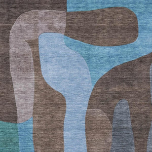 HomeRoots 8' X 10' Abstract Washable Area Rug in Brown & Blue - UV Protected, Durable, Stylish & Non-Slip Design 706257