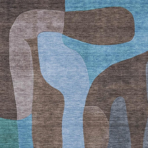 HomeRoots 8' X 10' Abstract Washable Area Rug in Brown & Blue - UV Protected, Durable, Stylish & Non-Slip Design 706257