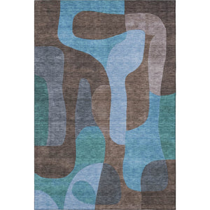 HomeRoots 8' X 10' Abstract Washable Area Rug in Brown & Blue - UV Protected, Durable, Stylish & Non-Slip Design 706257