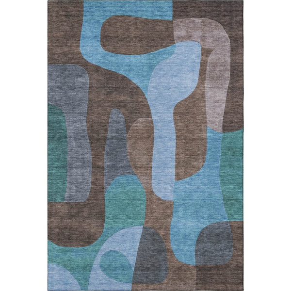 HomeRoots 8' X 10' Abstract Washable Area Rug in Brown & Blue - UV Protected, Durable, Stylish & Non-Slip Design 706257