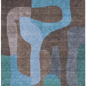 HomeRoots 9' X 12' Brown and Blue Abstract Washable Area Rug with UV Protection for High-Traffic Spaces 706258