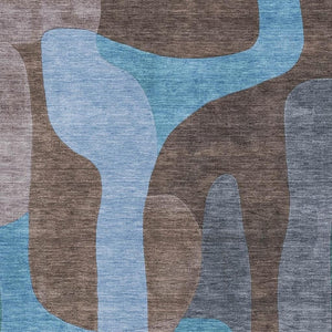 HomeRoots 10' X 14' Brown And Blue Abstract Washable Area Rug - Durable, Stylish, UV Protected for High Traffic Areas 706259